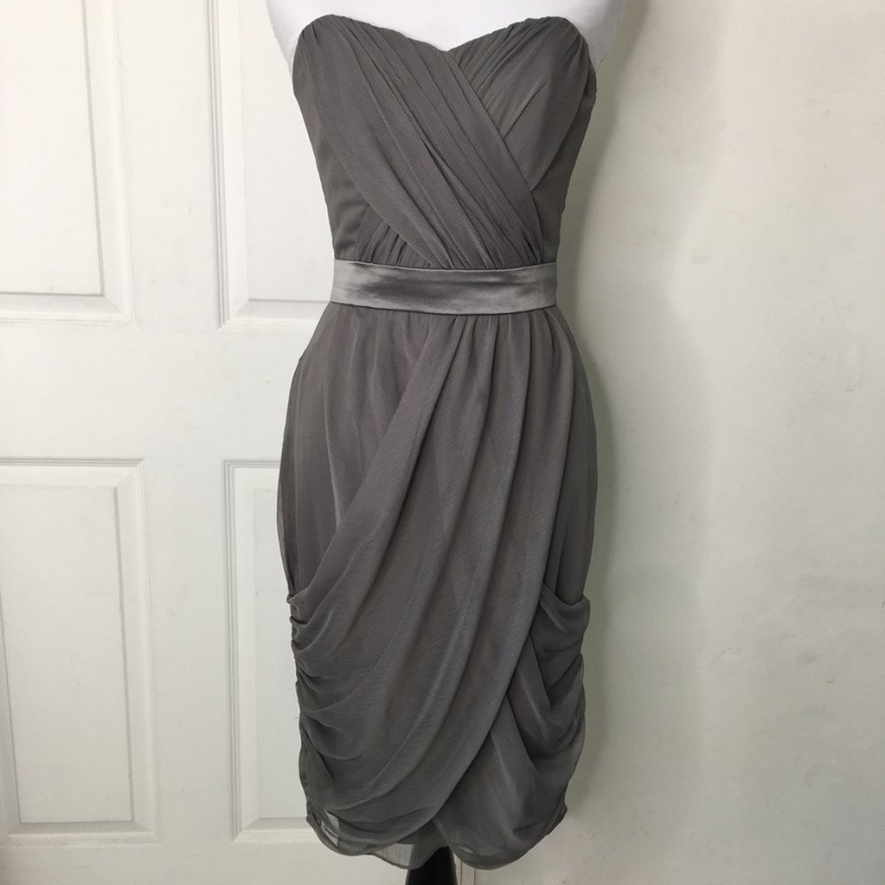 Lela Rose Bridesmaid Strapless Pleated Gray Knee Length Dress Size 0